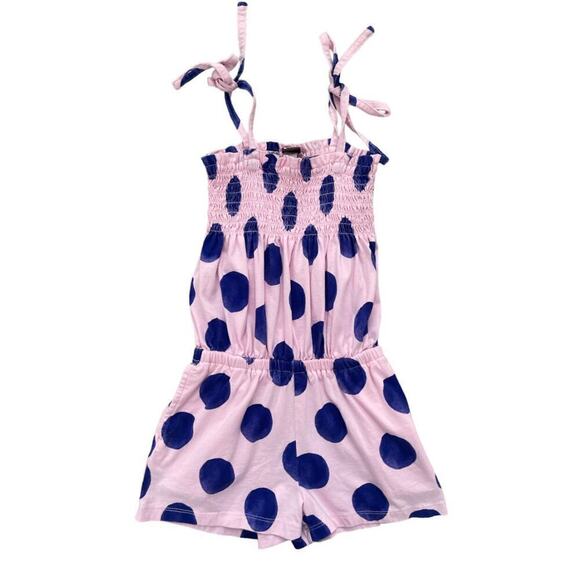 Tea Collection Pink Polka Dot Smocked Romper 6 - Picture 1 of 8
